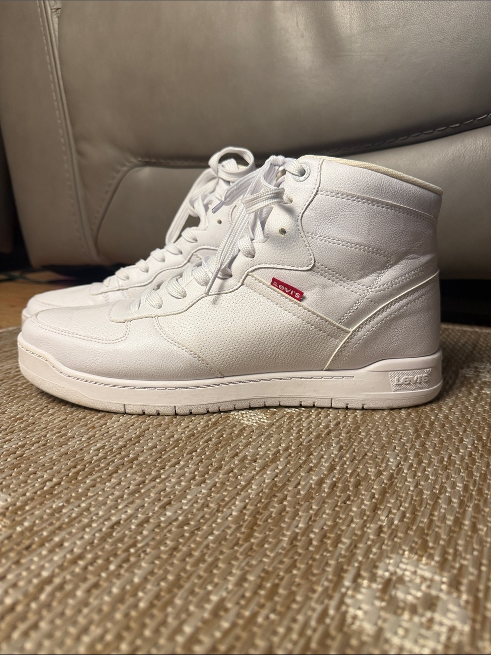 Levi's White High-Top mens Sneakers with Red Tab